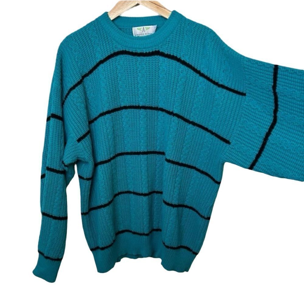 Vintage AMERICAN WEEKEND Teal Blue Dad Grandpa Sweater Men’s Size M Oversized